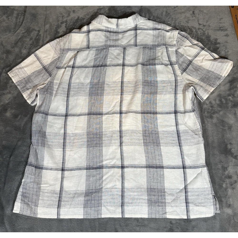 Lucky Brand Shirt Mens Large White Short Sleeve Button Up Linen Blend Plaid - Picture 11 of 13